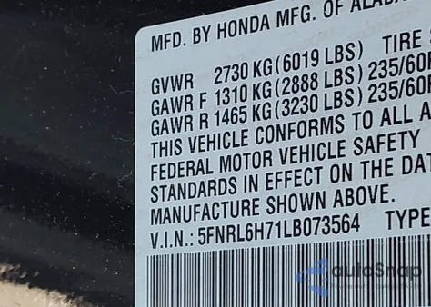 2020 Honda Odyssey Ex-L/Ex-L W/Navi Res from USA, damaged, VIN 5FNRL6H71LB073564